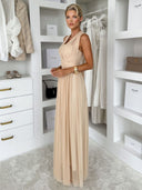 Elegant Sleeveless Mesh Ruched Convertible Maxi Dress