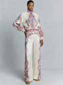 Exquisite Bow Detail Paisley Print Satin Shirt