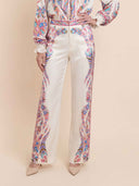 Exquisite Paisley Print Satin Wide-Leg Pants