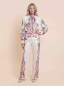 Exquisite Paisley Print Satin Wide-Leg Pants