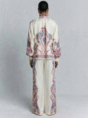 Exquisite Paisley Print Satin Wide-Leg Pants