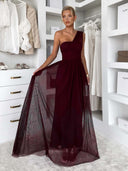 Elegant Sleeveless Mesh Ruched Convertible Maxi Dress