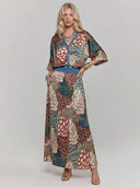 Retro Scale Print Satin Printed Batwing Sleeve Top