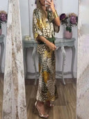 Retro Scale Print Satin Printed Batwing Sleeve Top