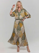 Retro Scale Print Satin Printed Batwing Sleeve Top