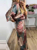Retro Scale Print Satin Printed Batwing Sleeve Top