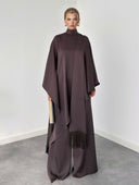 Elegant High-Neck Draped Top And Wide-Leg Pants Set
