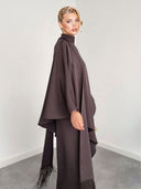 Elegant High-Neck Draped Top And Wide-Leg Pants Set