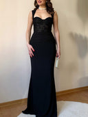 Elegant Lace Bodice Ruched Mermaid Maxi Dress