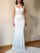 Elegant Lace Bodice Ruched Mermaid Maxi Dress