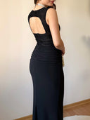 Elegant Lace Bodice Ruched Mermaid Maxi Dress