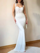 Elegant Lace Bodice Ruched Mermaid Maxi Dress