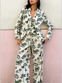 Exquisite Green Palm Tree Print Suit Vest