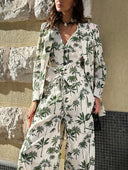 Exquisite Green Palm Tree Print Blazer