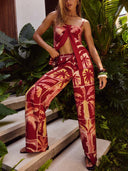 Retro Tropical Coconut Tree Print Tank Top