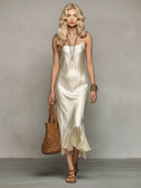 Elegant Satin Slip Dress & Sheer Tulle Cover-Up Two-Piece Set