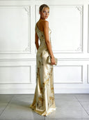 Elegant One-shoulder Floral Satin Maxi Dress