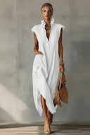 Lace Stand Collar Slit Dress