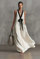 V-neck Bow-Knot A- Line Dress