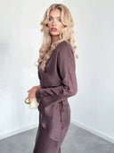 Elegant Satin Strapless Tie-front Shirt And Skirt Two-piece Set