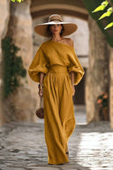 Off-shoulder Shirt And Wide-leg Pants Set