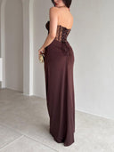 Elegant Strapless Lace Bodycon Maxi Dress