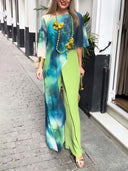 Abstract Watercolor Print Asymmetrical Two-piece Set