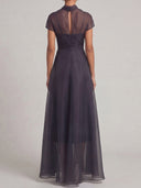 Elegant Sheer Overlay High-Neck Maxi Dress
