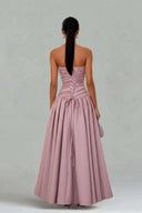 Exquisite Rhinestones Mesh Satin Strapless Sleeveless A-Line Maxi Dress