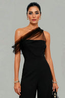Elegant Mesh Panel One-Shoulder Jumpsuit