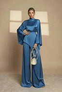 Irregular Shirt And Wide Leg Pants Set
