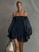 Exquisite Off-Shoulder Lace Trim Mini Dress