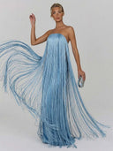 Elegant Strapless Fringe Formal Maxi Dress