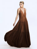 Elegant Chiffon Cape Top And Tiered Maxi Skirt Two-Piece Set