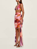Fashion Tie-Dye Print Crop Tank And Adjustable Drawstring Waist Mini Skirt Set