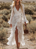 Elegant Long Sleeve Ruffle Lace Maxi Dress