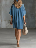 Casual Frayed Denim Short Sleeve Mini Dress