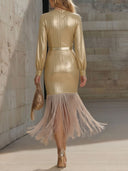 Elegant Tassel Wrap-around Slim-fit Maxi Dress
