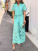 Casual Cutout Lace Short Sleeve Shirt