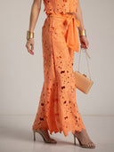 Casual Cutout Lace Shirt & Wide-Leg Pants Two-Piece Set