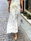 Casual Cutout Lace Shirt & Wide-Leg Pants Two-Piece Set