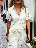 Casual Cutout Lace Short Sleeve Shirt