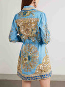 Exquisite Print Long-Sleeve Shirt Mini Dress