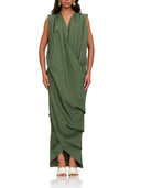 Modern Pleated Draped Linen Maxi Dress