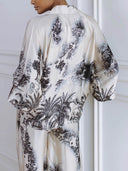 Unique Floral Print Loose Top And Elastic Waist Wide Leg Pants Set