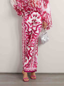 Elegant Baroque Floral Print Off-Shoulder Chiffon Two-Piece Set
