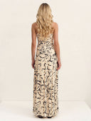 Elegant Strapless Abstract Brushstroke Print Flowy Maxi Dress