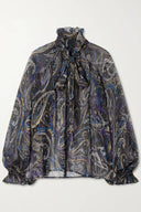 Retro Bow Print Chiffon Long-Sleeve Loose Blouse