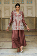 Unique Paisley Pattern V-Neck Loose Top And Pleated Harem Wide-Leg Pants Set