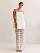 Elegant Sheer Sequin Lace High-Waist Maxi Skirt